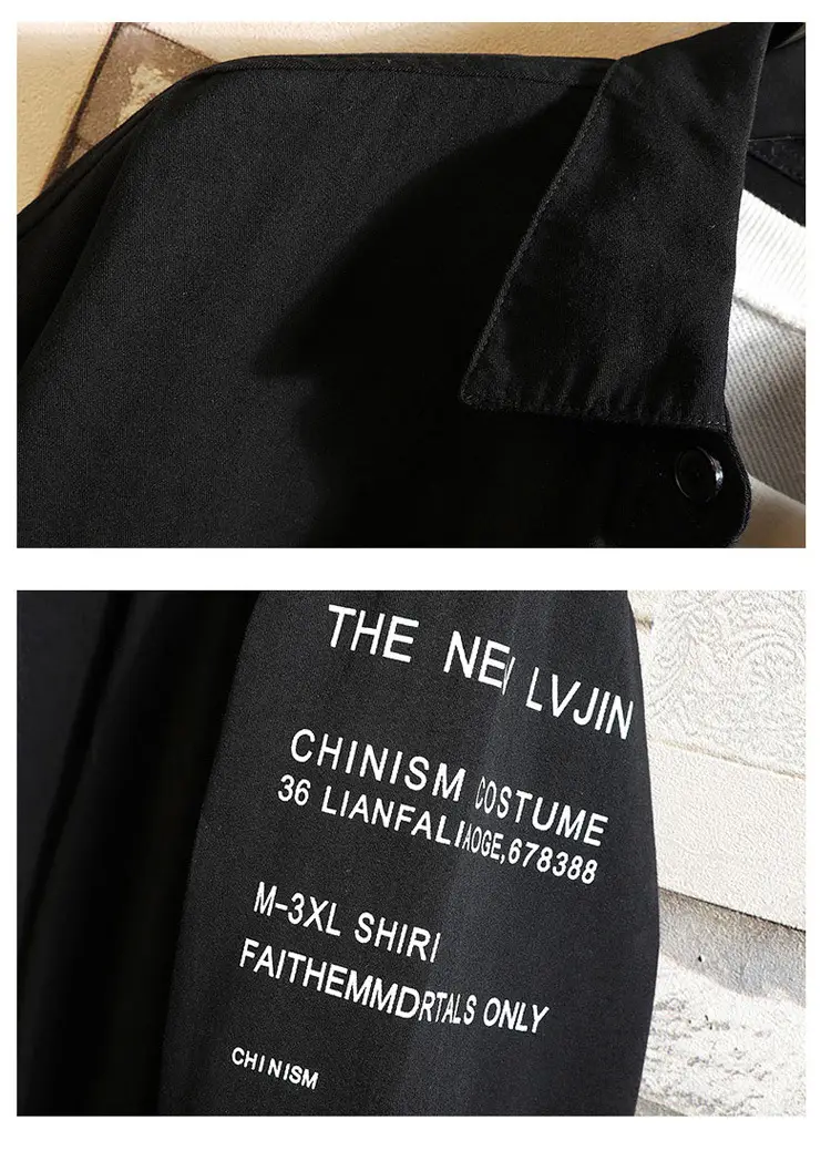 Men's Printed Long-sleeve Coat Olive Green Hong Kong Style — feature 15