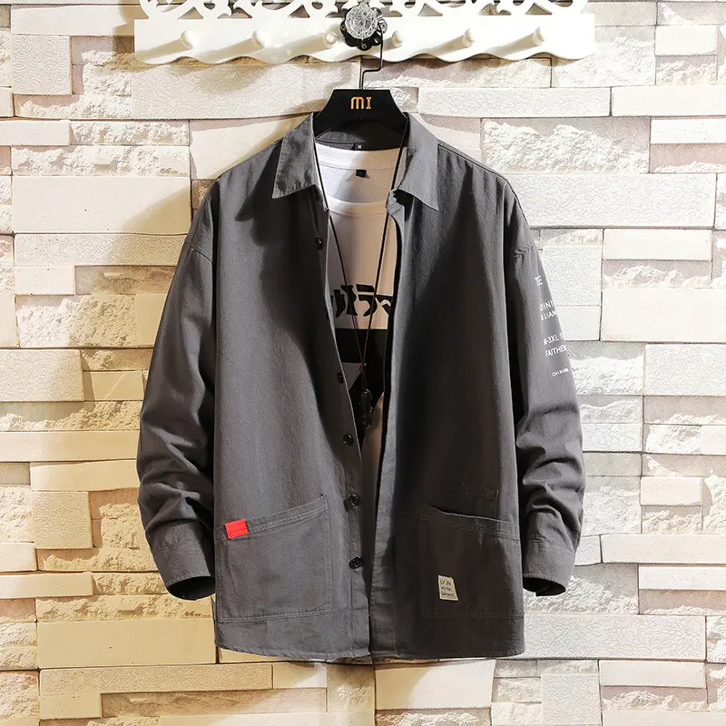 Men's Printed Long-sleeve Coat Olive Green Hong Kong Style - Image 2