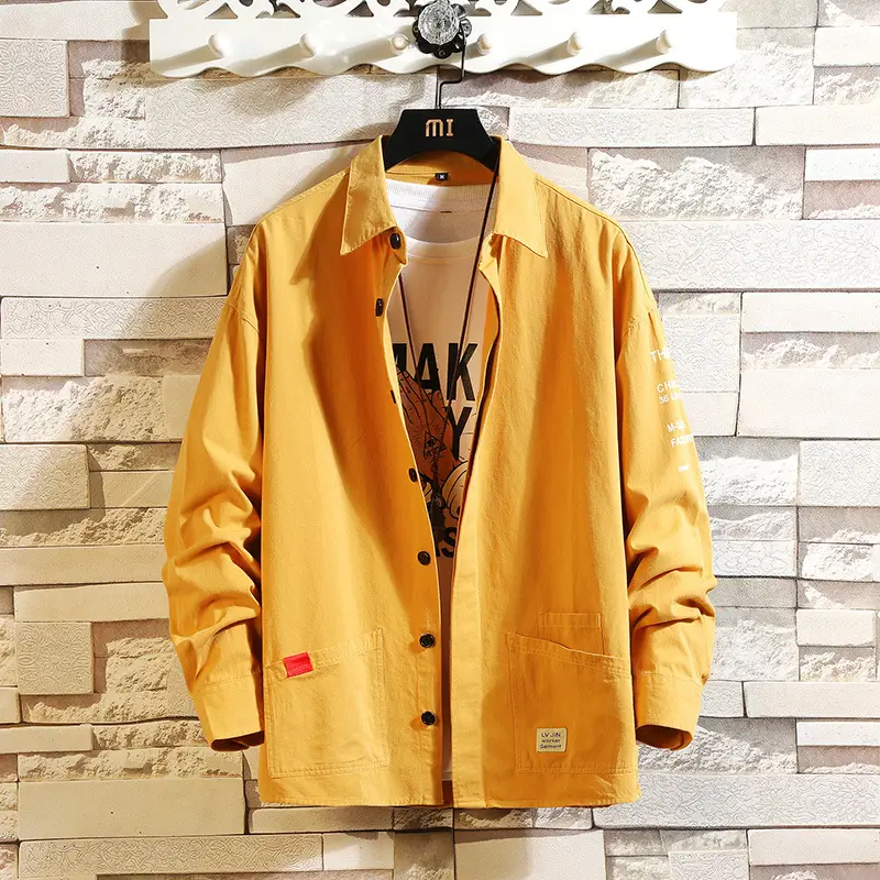 Men's Printed Long-sleeve Coat Olive Green Hong Kong Style - Image 3