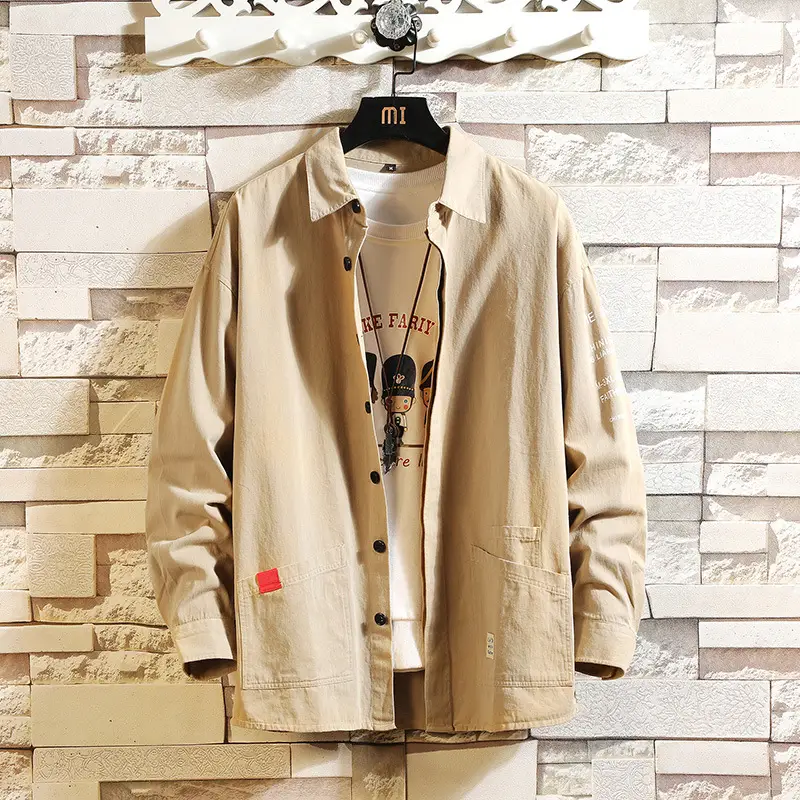 Men's Printed Long-sleeve Coat Olive Green Hong Kong Style - Image 5