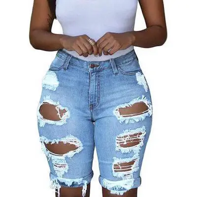 High Waist Ripped Denim Shorts for Women Black