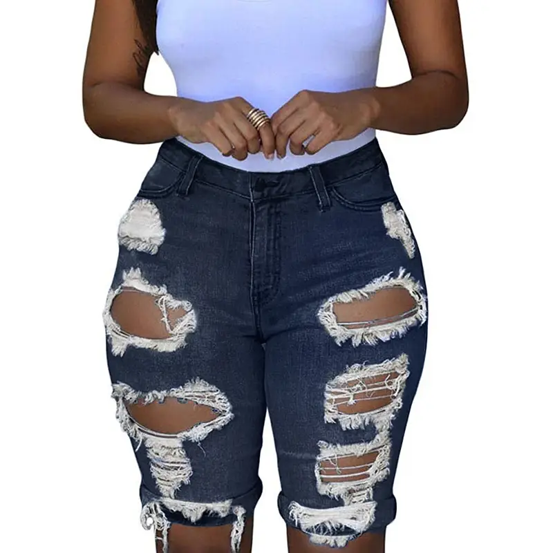 High Waist Ripped Denim Shorts for Women Black — feature 4