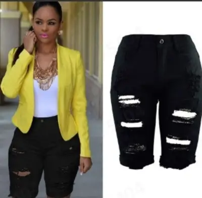High Waist Ripped Denim Shorts for Women Black