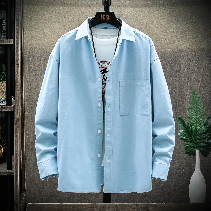 Men's Light Blue Long Sleeve Shirt Autumn Wear - Image 4