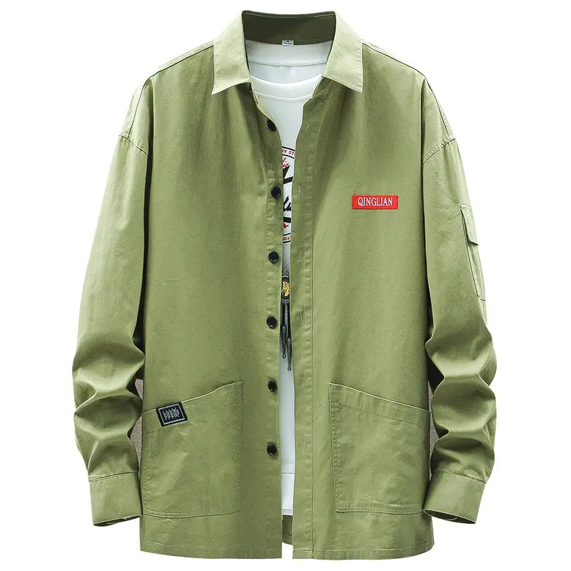 Men's Long Sleeve Korean Style Shirt Beige Loose Fit - Image 10