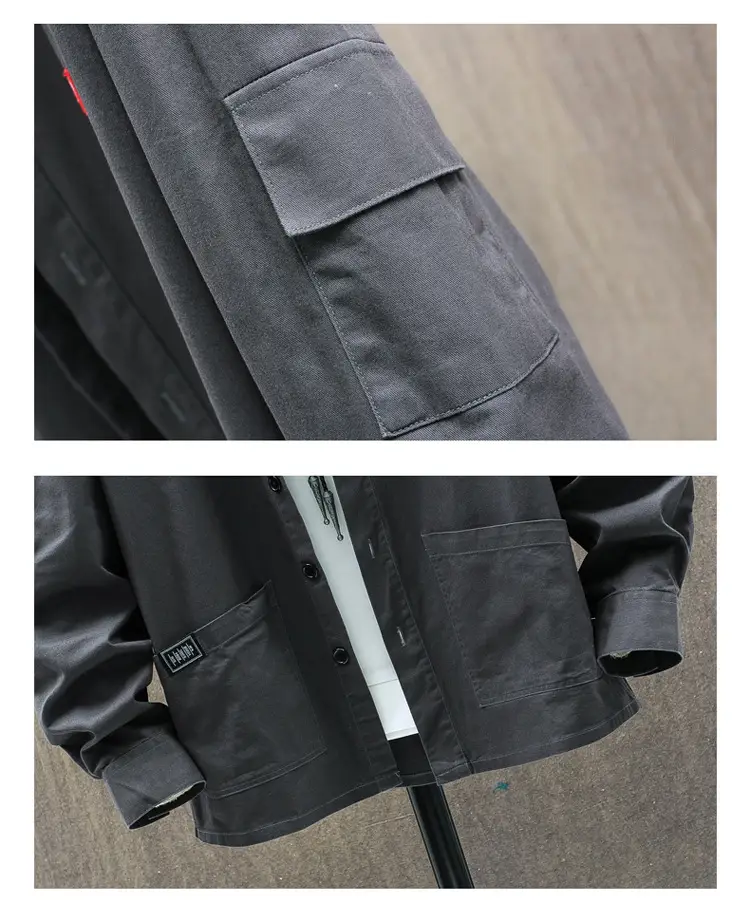 Men's Long Sleeve Korean Style Shirt Beige Loose Fit — feature 14