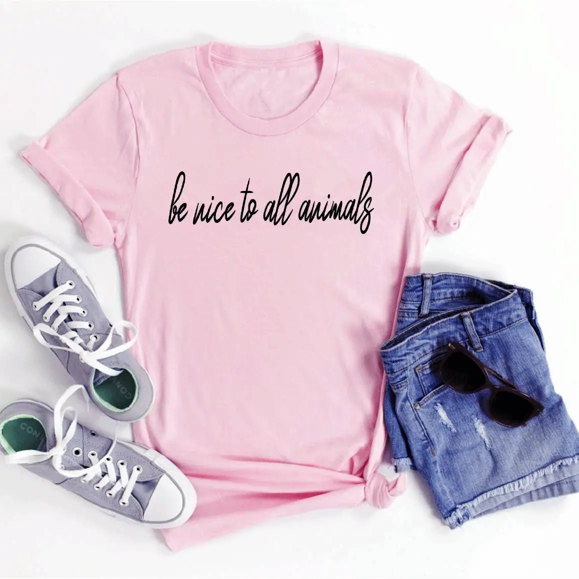 Black T-Shirt with "Be Nice to Animals" Print - Image 10