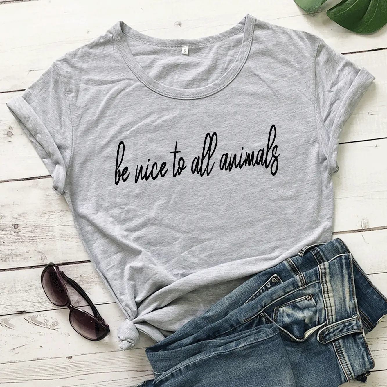 Black T-Shirt with "Be Nice to Animals" Print - Image 3