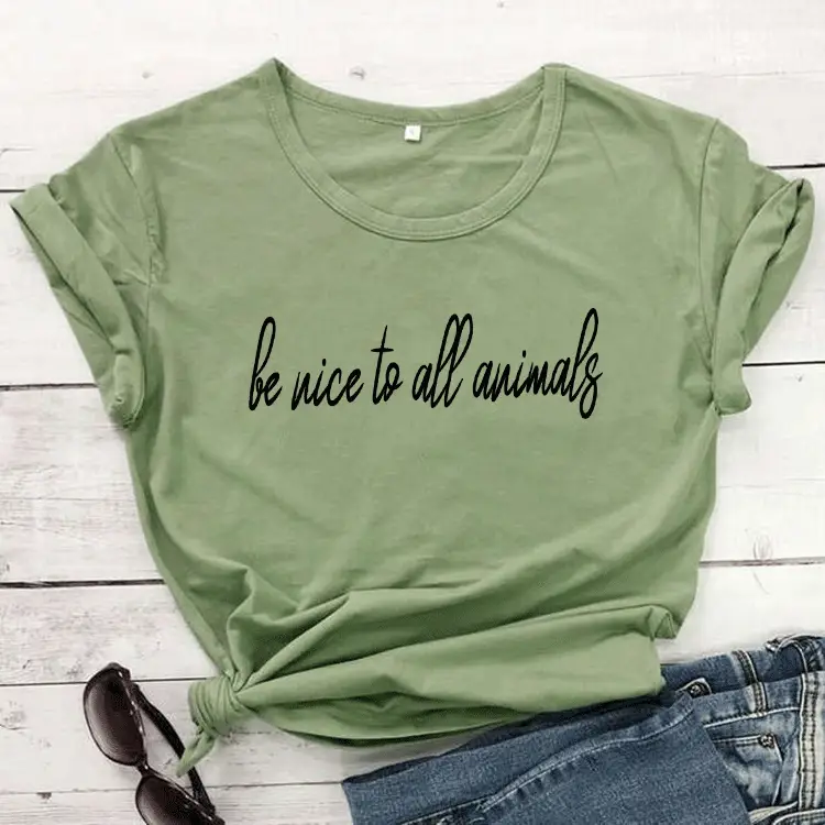 Black T-Shirt with "Be Nice to Animals" Print - Image 4