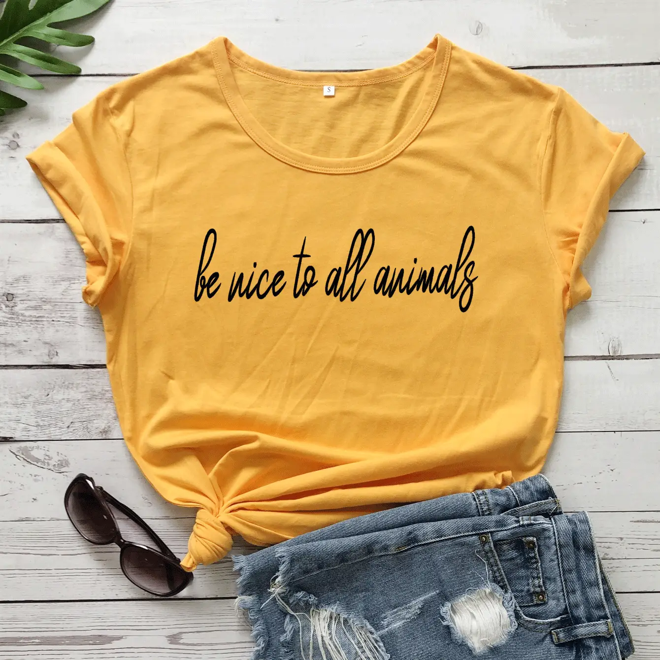 Black T-Shirt with "Be Nice to Animals" Print - Image 5