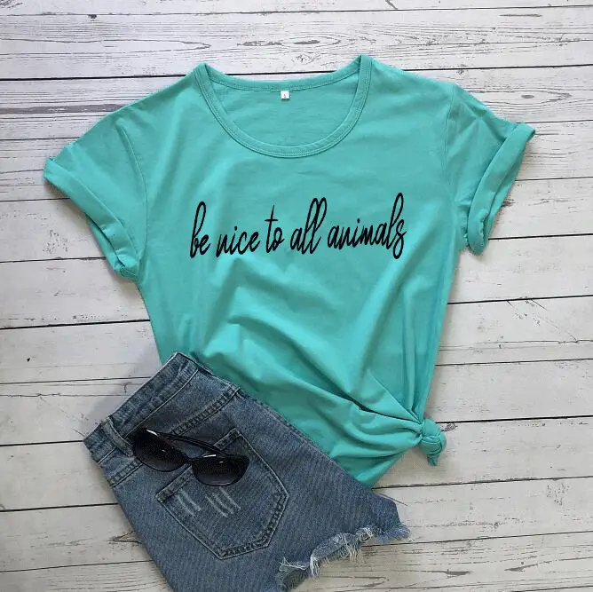Black T-Shirt with "Be Nice to Animals" Print - Image 6