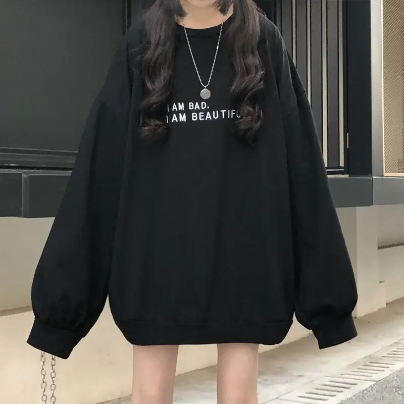 Women Loose Sweatshirt Maroon Long Sleeve 2025 - Image 6