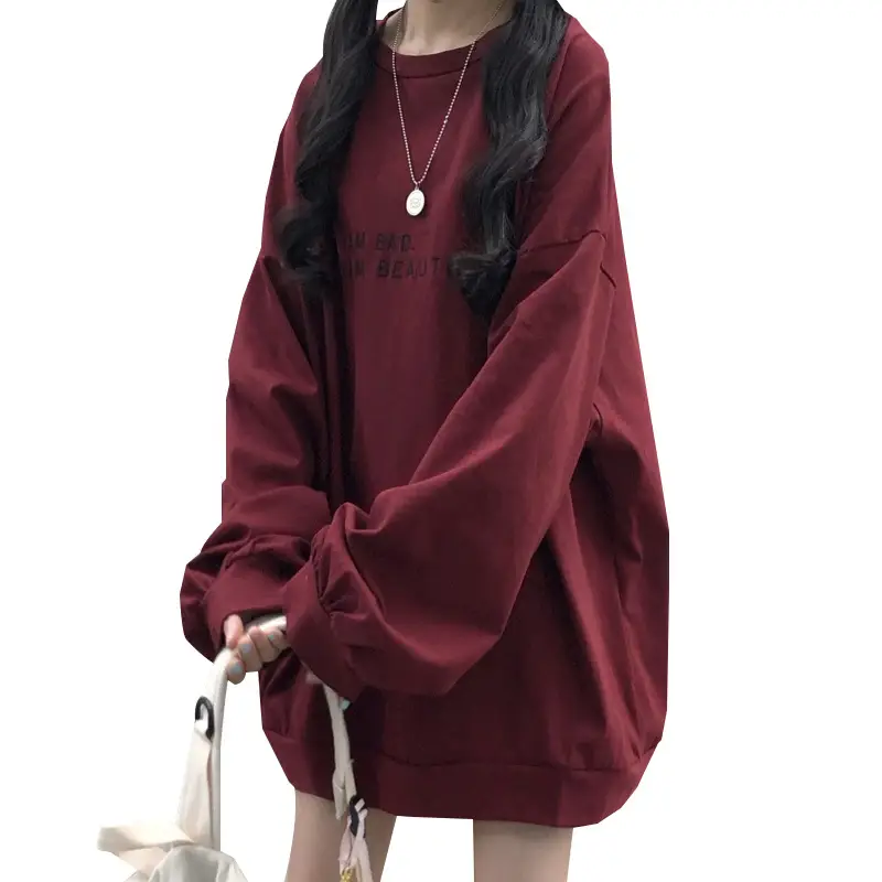 Women Loose Sweatshirt Maroon Long Sleeve 2025 - Image 7