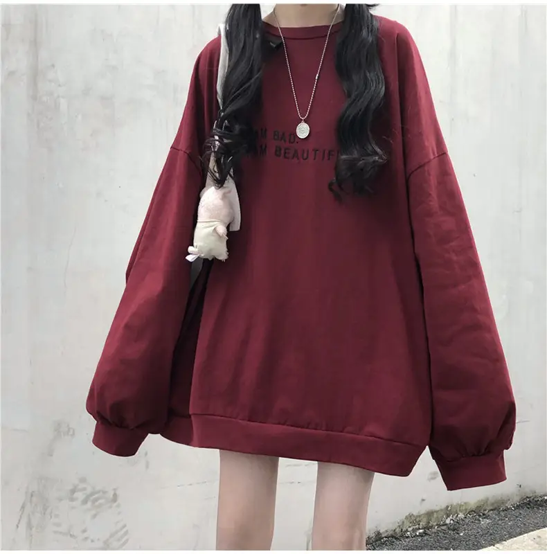 Women Loose Sweatshirt Maroon Long Sleeve 2025 — feature 2