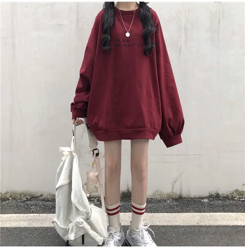 Women Loose Sweatshirt Maroon Long Sleeve 2025 — feature 3