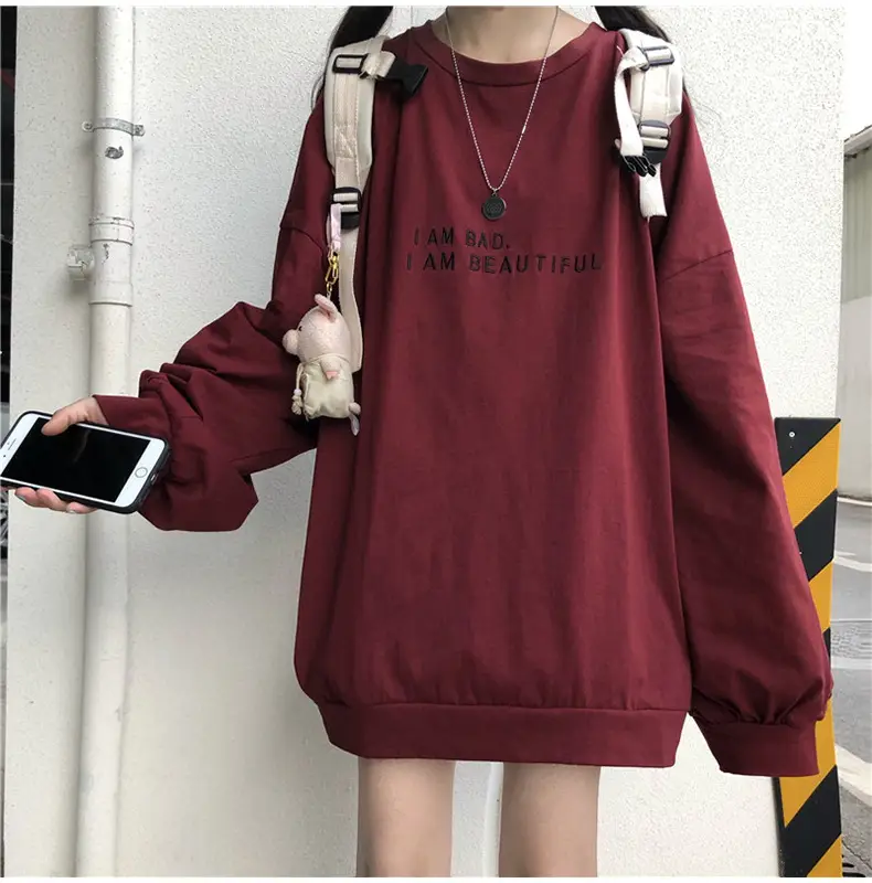 Women Loose Sweatshirt Maroon Long Sleeve 2025 — feature 5