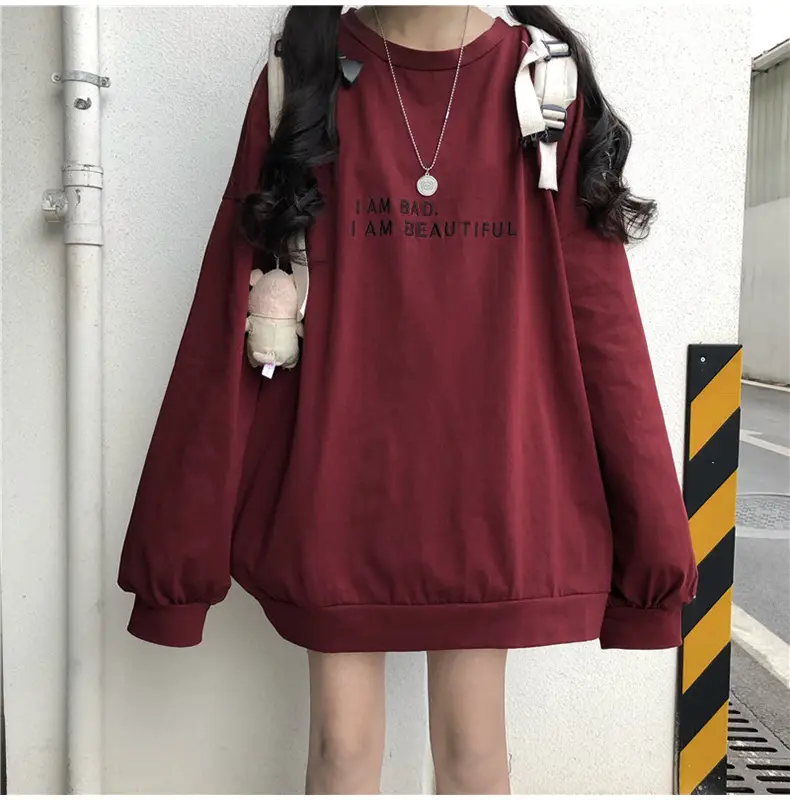 Women Loose Sweatshirt Maroon Long Sleeve 2025 — feature 6