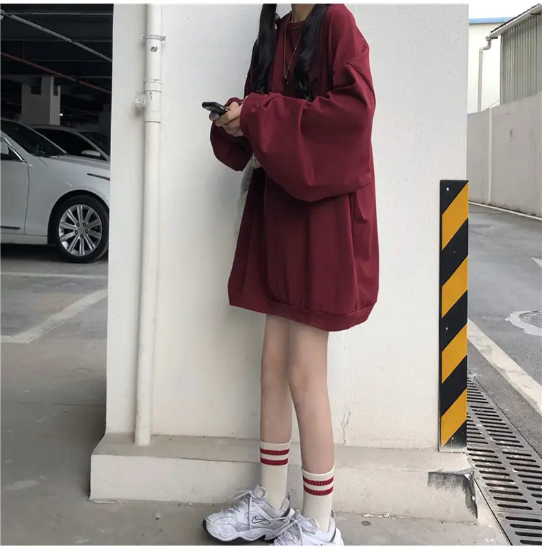 Women Loose Sweatshirt Maroon Long Sleeve 2025 — feature 8