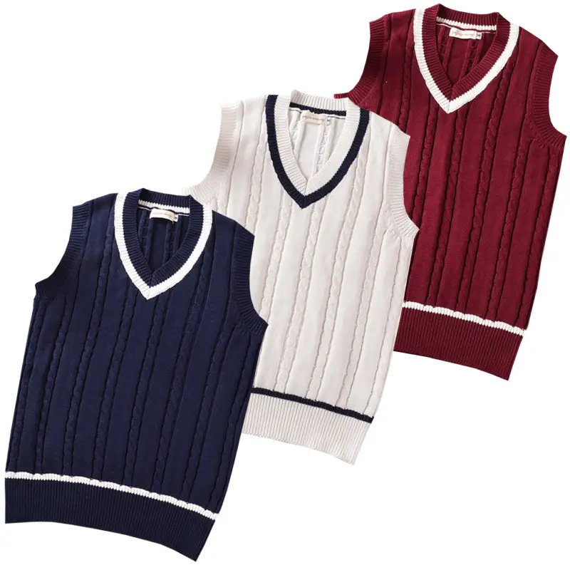 Men's V Neck Knit Vests Navy White Maroon