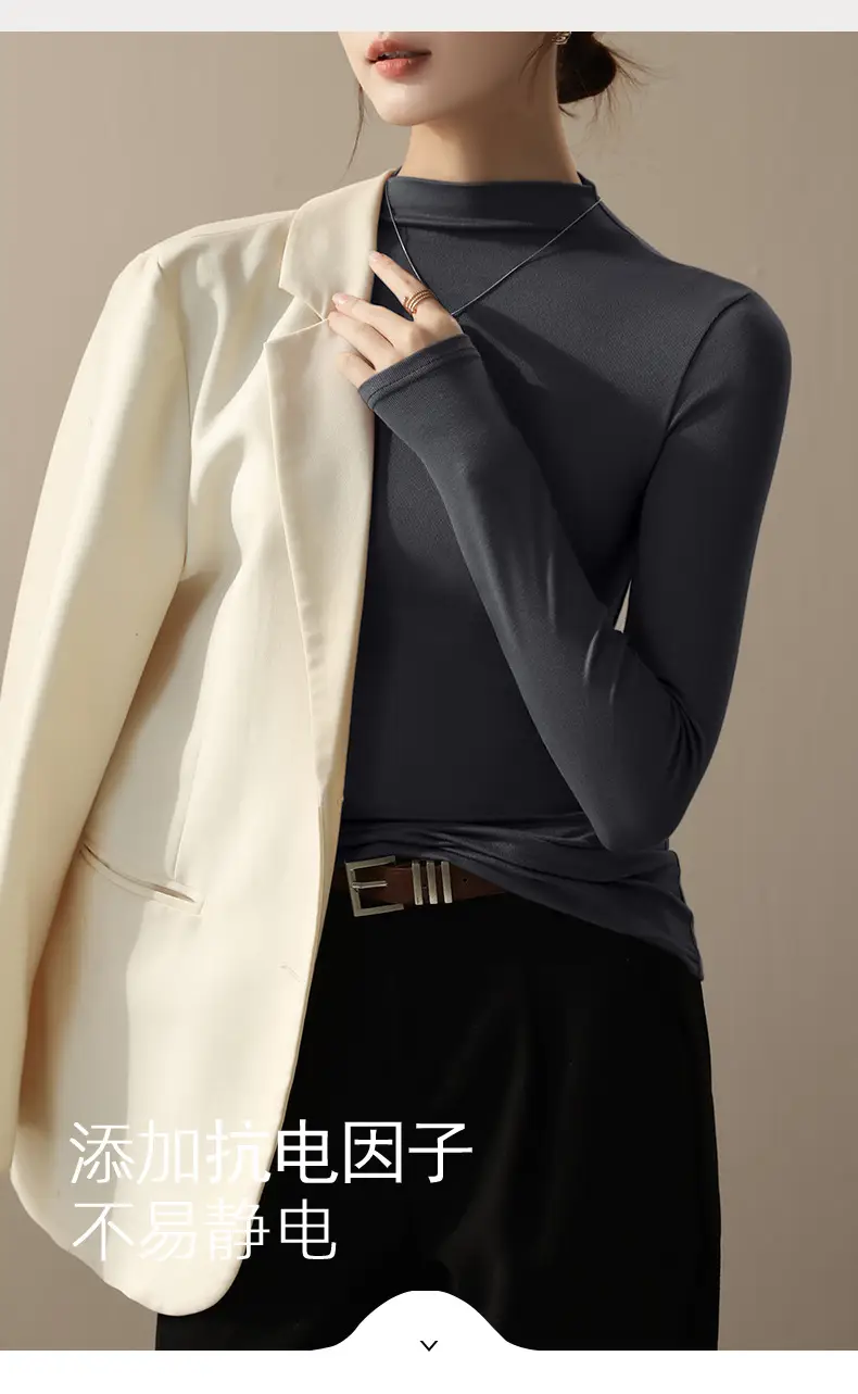 Women's Beige High-Turtleneck Blazer Set Spring Fall 2025 — feature 9