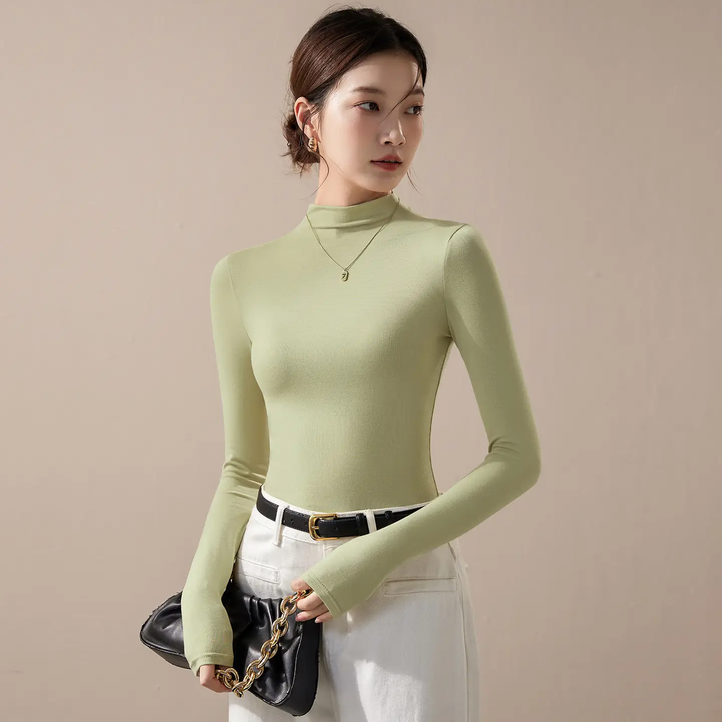 Women's Beige High-Turtleneck Blazer Set Spring Fall 2025 - Image 10