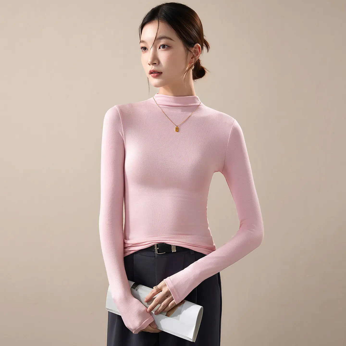 Women's Beige High-Turtleneck Blazer Set Spring Fall 2025 - Image 11