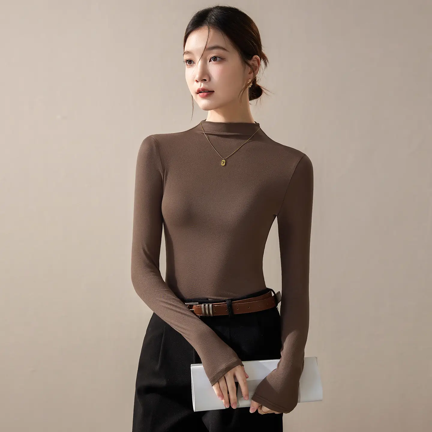 Women's Beige High-Turtleneck Blazer Set Spring Fall 2025 - Image 4