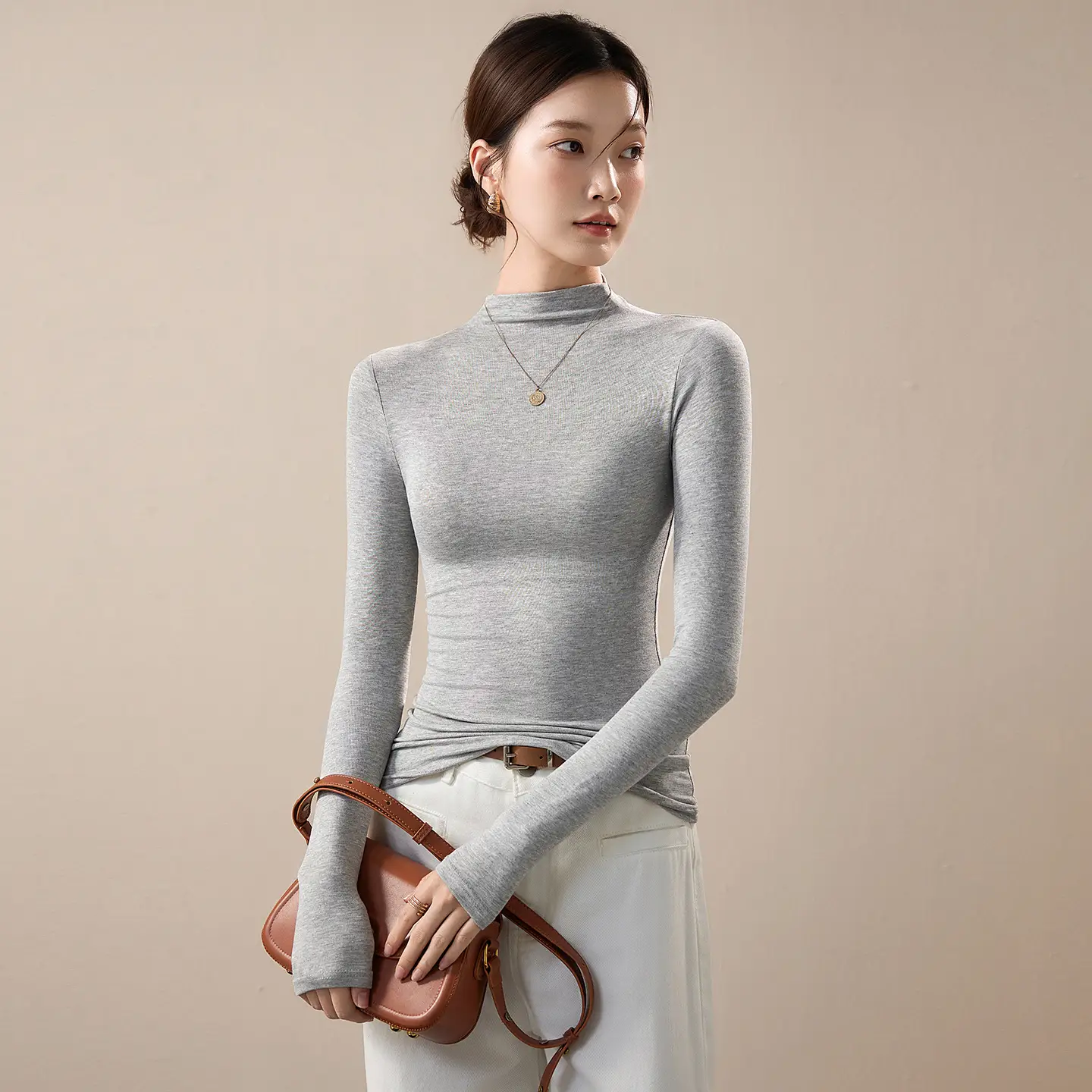 Women's Beige High-Turtleneck Blazer Set Spring Fall 2025 - Image 5