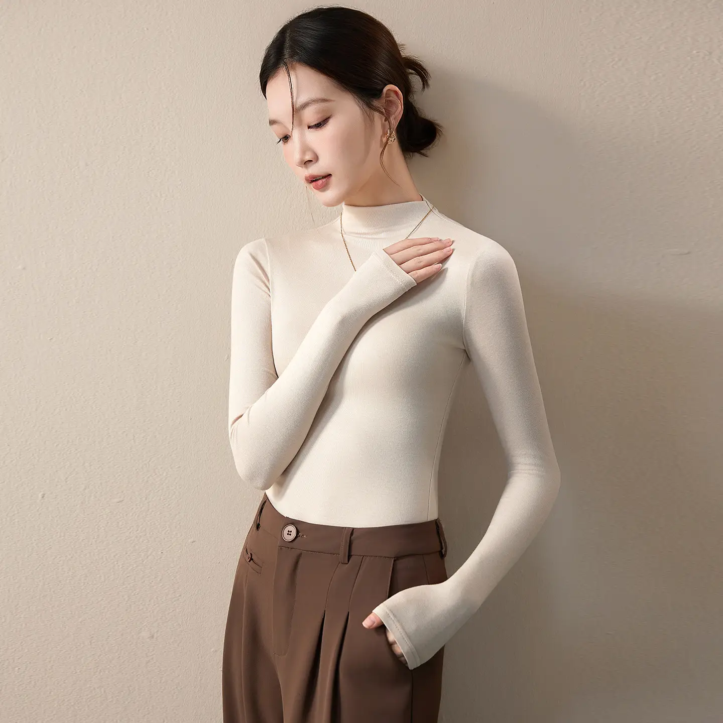 Women's Beige High-Turtleneck Blazer Set Spring Fall 2025 - Image 6