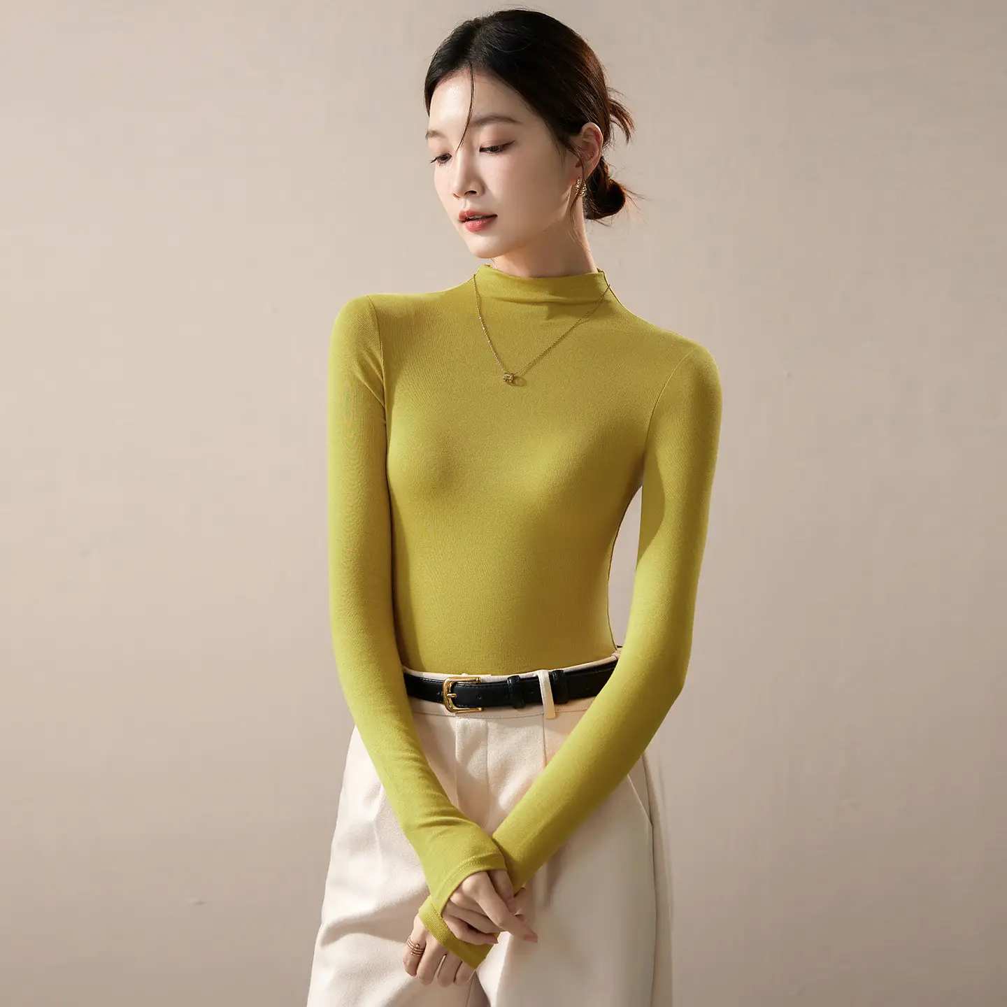 Women's Beige High-Turtleneck Blazer Set Spring Fall 2025 - Image 9