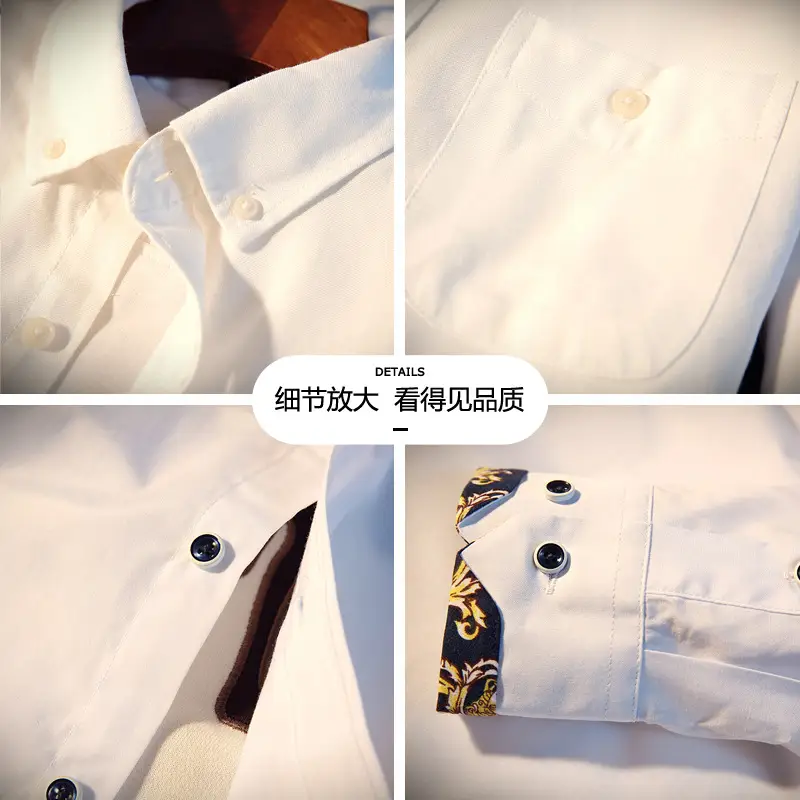 Men's White Slim Fit Long Sleeve Korean Style Shirt - Image 11