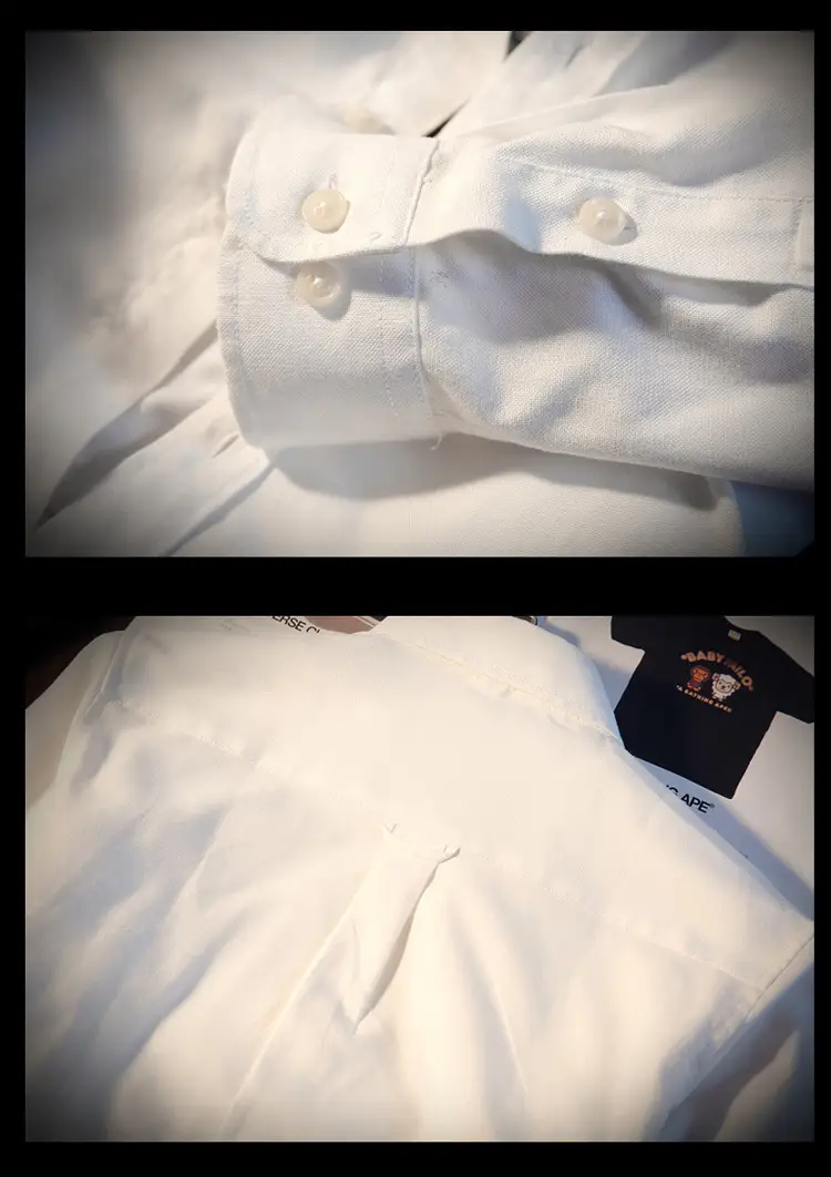 Men's White Slim Fit Long Sleeve Korean Style Shirt — feature 22