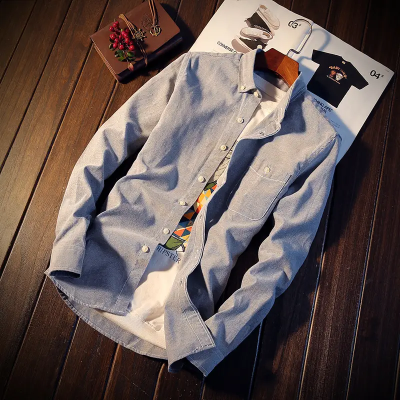Men's White Slim Fit Long Sleeve Korean Style Shirt - Image 2