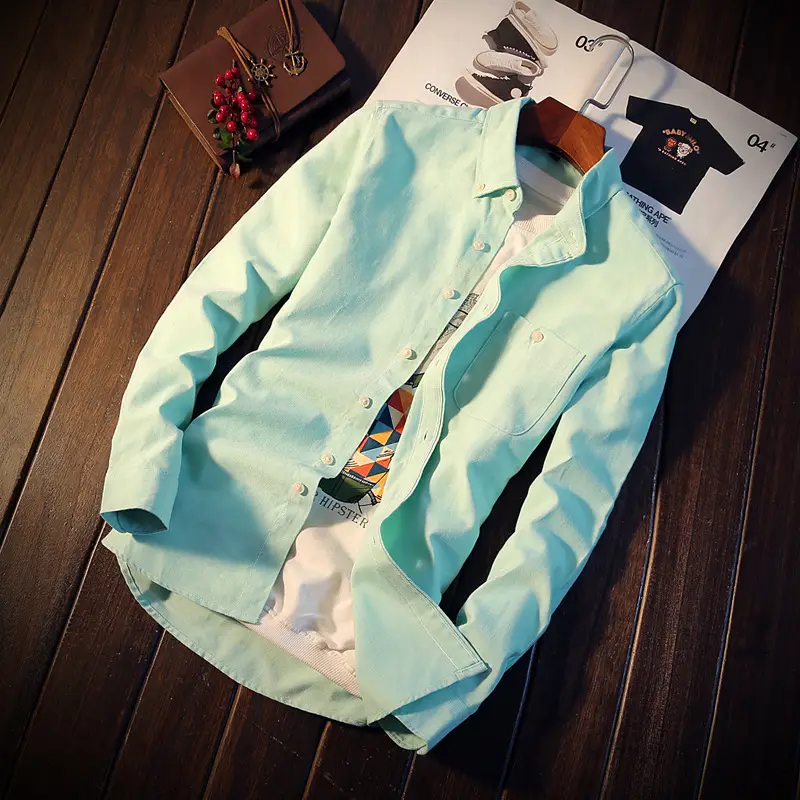 Men's White Slim Fit Long Sleeve Korean Style Shirt - Image 3
