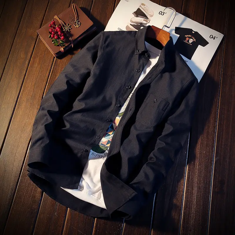 Men's White Slim Fit Long Sleeve Korean Style Shirt - Image 4