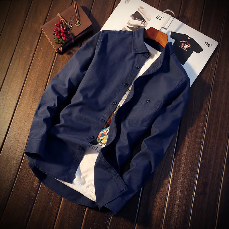 Men's White Slim Fit Long Sleeve Korean Style Shirt - Image 5