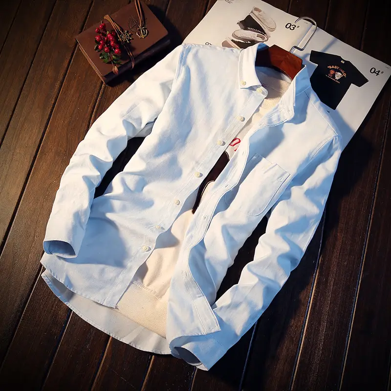 Men's White Slim Fit Long Sleeve Korean Style Shirt - Image 6