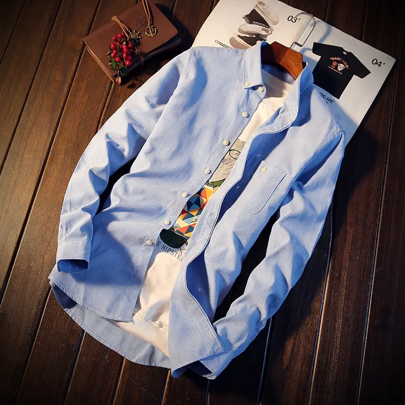 Men's White Slim Fit Long Sleeve Korean Style Shirt - Image 7