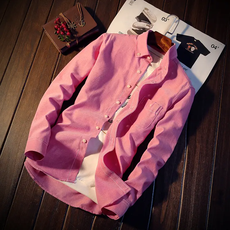 Men's White Slim Fit Long Sleeve Korean Style Shirt - Image 8