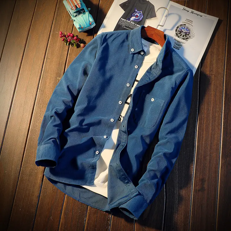Men's Slim Fit Navy Blue Long Sleeve Shirt - Image 8