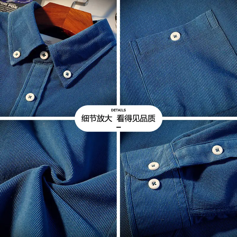 Men's Slim Fit Navy Blue Long Sleeve Shirt - Image 9