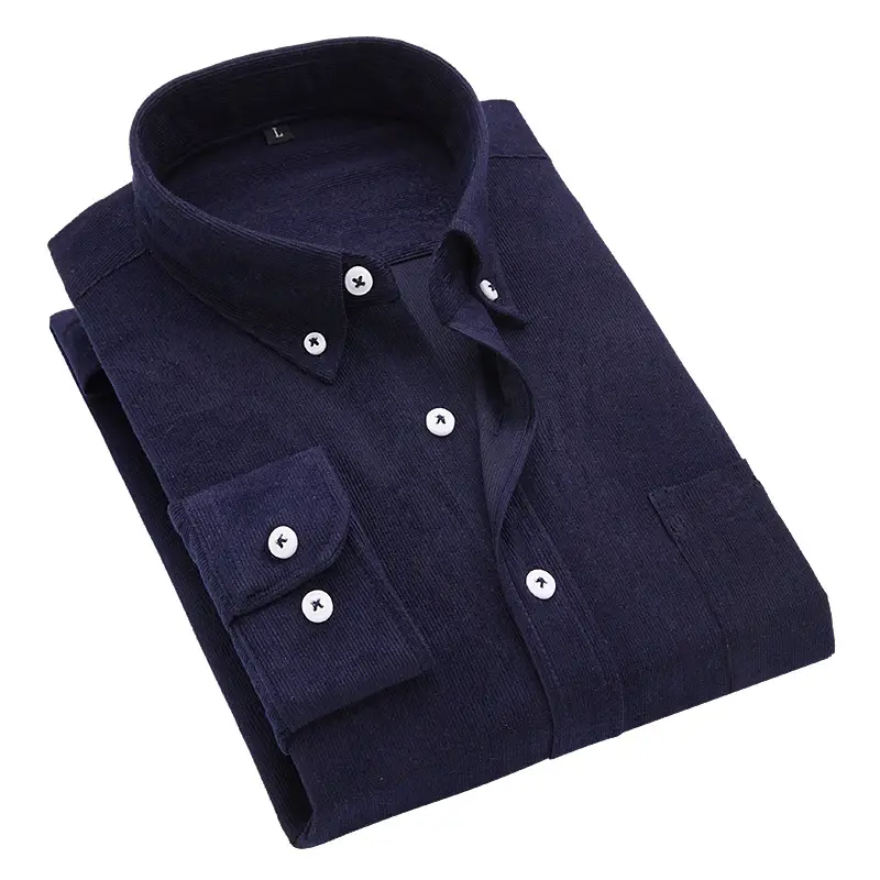 Men's Slim Fit Navy Blue Long Sleeve Shirt - Image 11