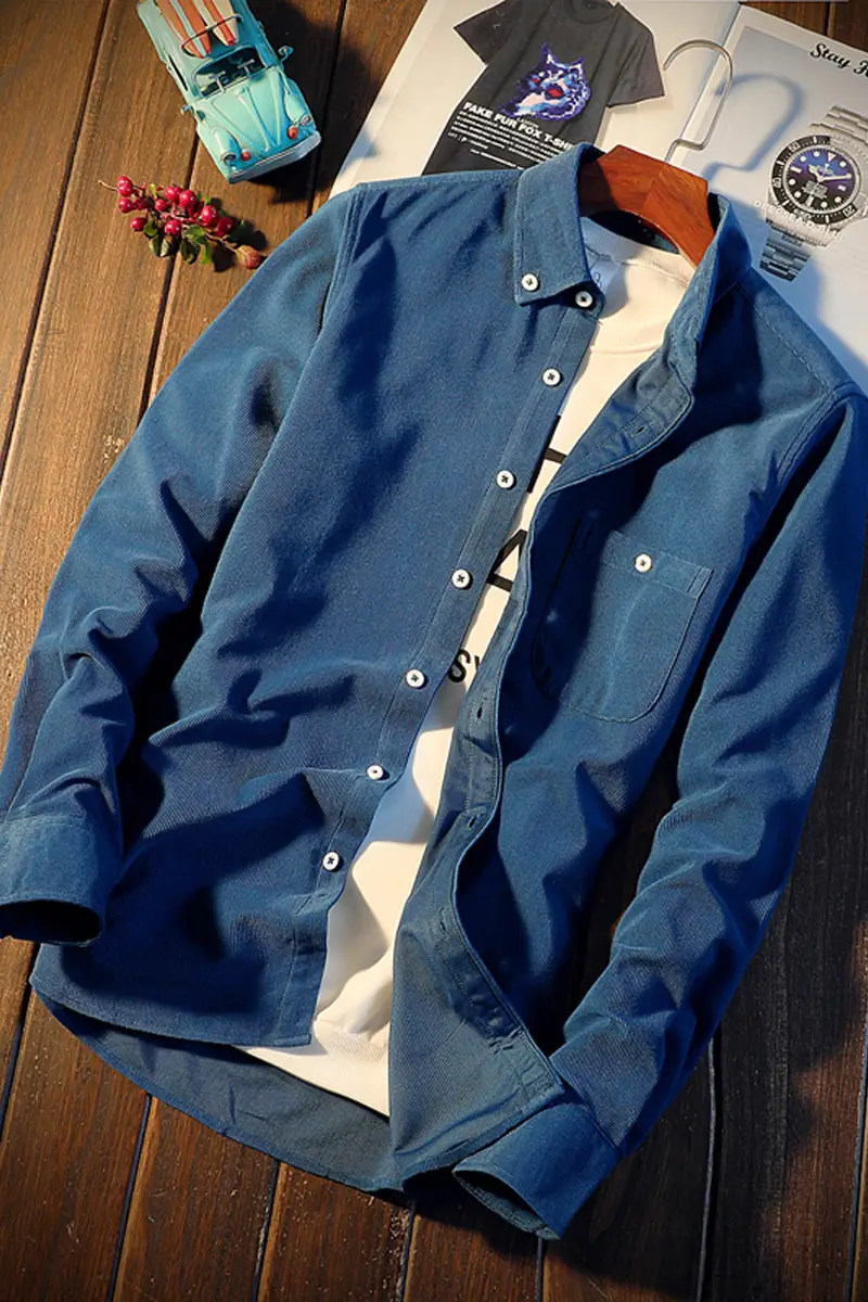 Men's Slim Fit Navy Blue Long Sleeve Shirt - Image 12