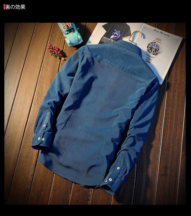 Men's Slim Fit Navy Blue Long Sleeve Shirt — feature 10