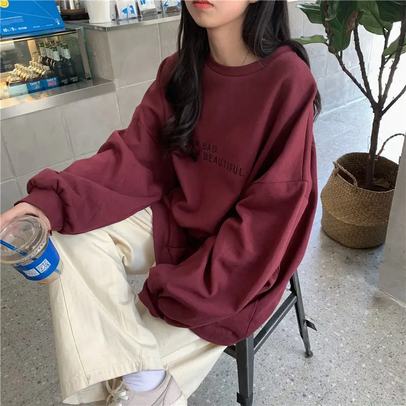 Women's Maroon Long Sleeve Sweatshirt with "I AM BAD I AM BEAUTIFUL" Print — feature 9