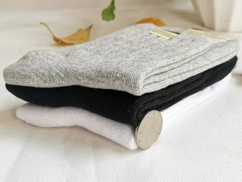 Autumn and Winter Hot-Selling Thick Pure Cotton Socks for Men and Women, Mid-Calf Socks, Double-Needle Solid Color Vertical Stripe Warm Casual Business Socks Wholesale — feature 6