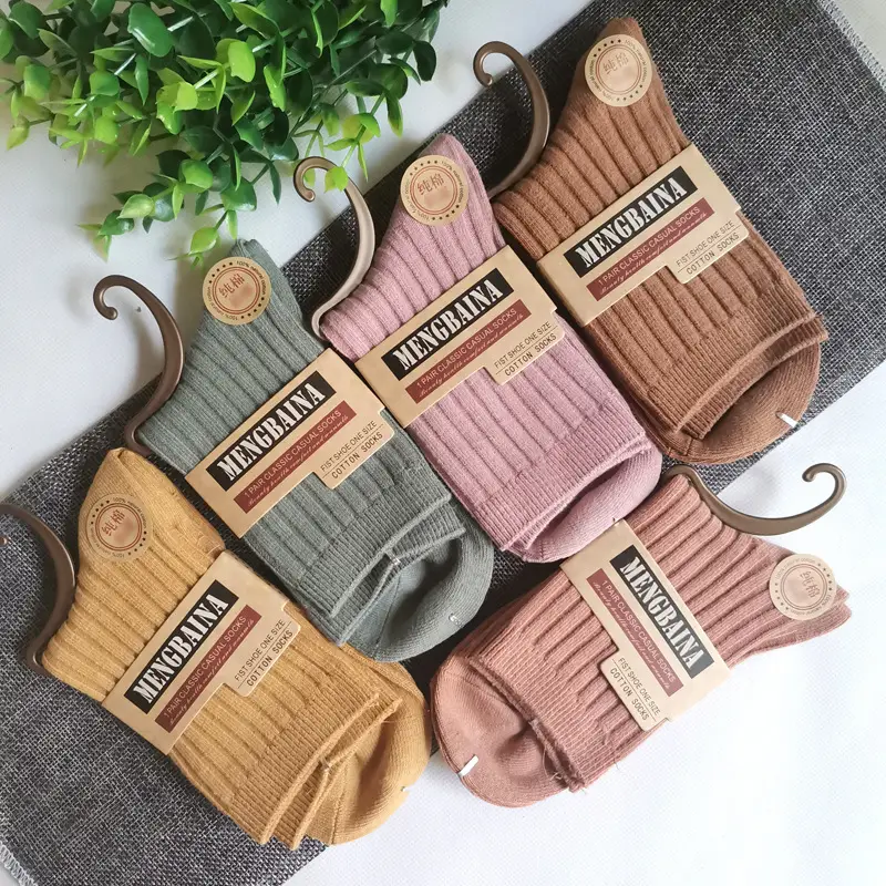 Autumn and Winter Hot-Selling Thick Pure Cotton Socks for Men and Women, Mid-Calf Socks, Double-Needle Solid Color Vertical Stripe Warm Casual Business Socks Wholesale