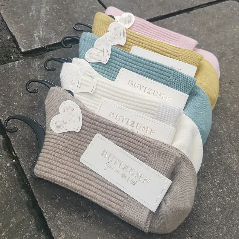 Autumn and Winter Hot-Selling Thick Pure Cotton Socks for Men and Women, Mid-Calf Socks, Double-Needle Solid Color Vertical Stripe Warm Casual Business Socks Wholesale