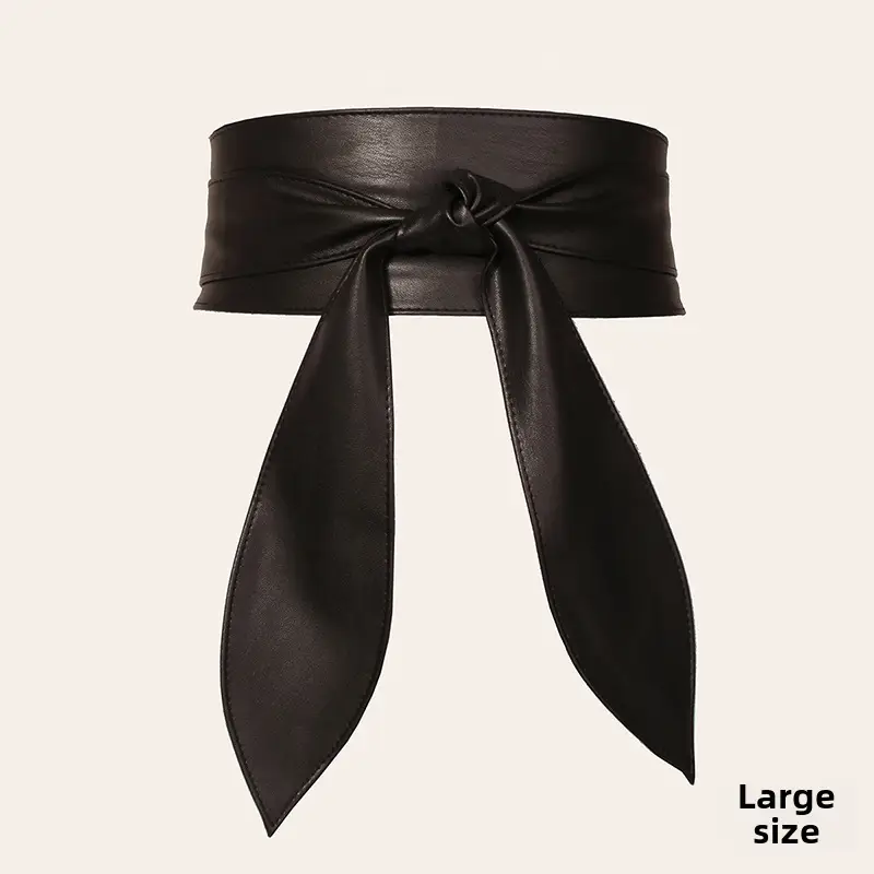 Blue Wide Waist Cover with Bow Ribbon Tie Belt