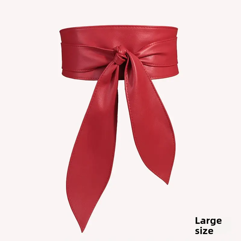 Blue Wide Waist Cover with Bow Ribbon Tie Belt